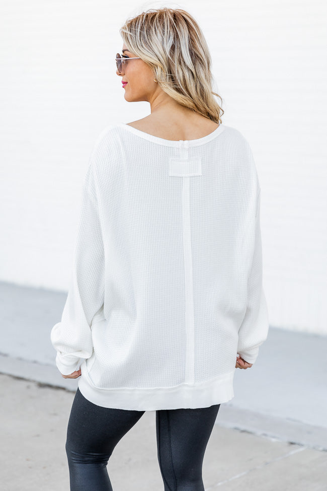 Give In To You Ivory Boatneck Waffle Knit Oversized Pullover
