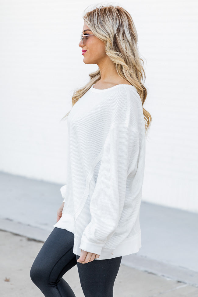 Give In To You Ivory Boatneck Waffle Knit Oversized Pullover
