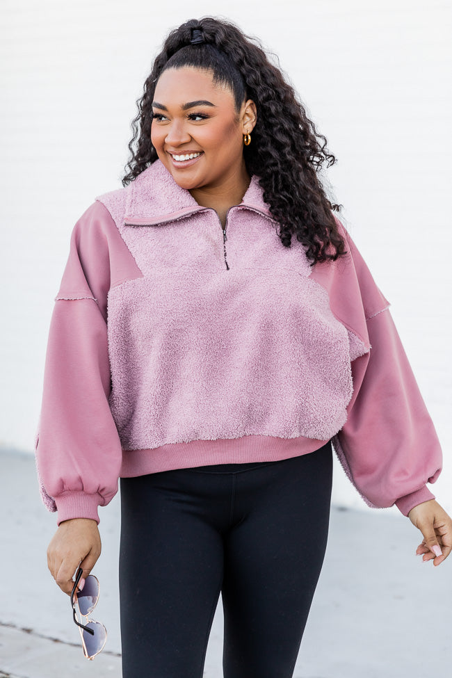 If You See Her Mauve Fuzzy Quarter Zip Pullover – Pink Lily