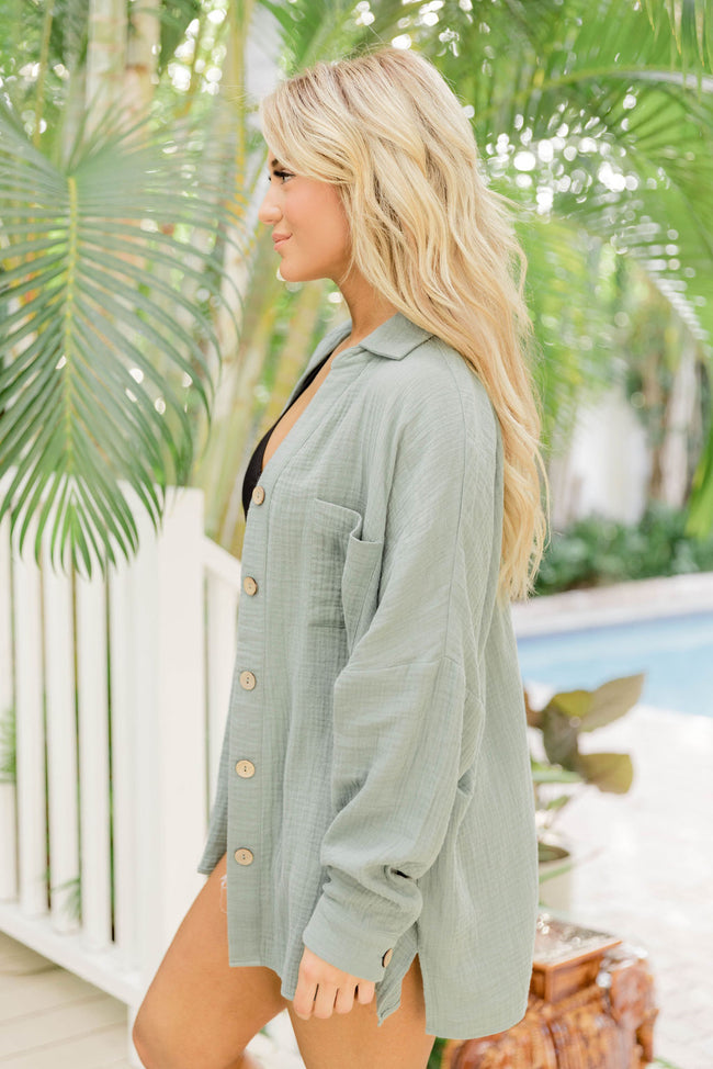 Anything You Want Olive Button Front Blouse