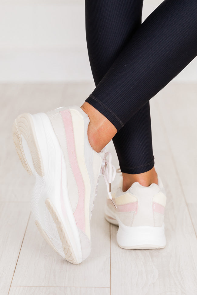 White sneakers 2024 with pink stripes