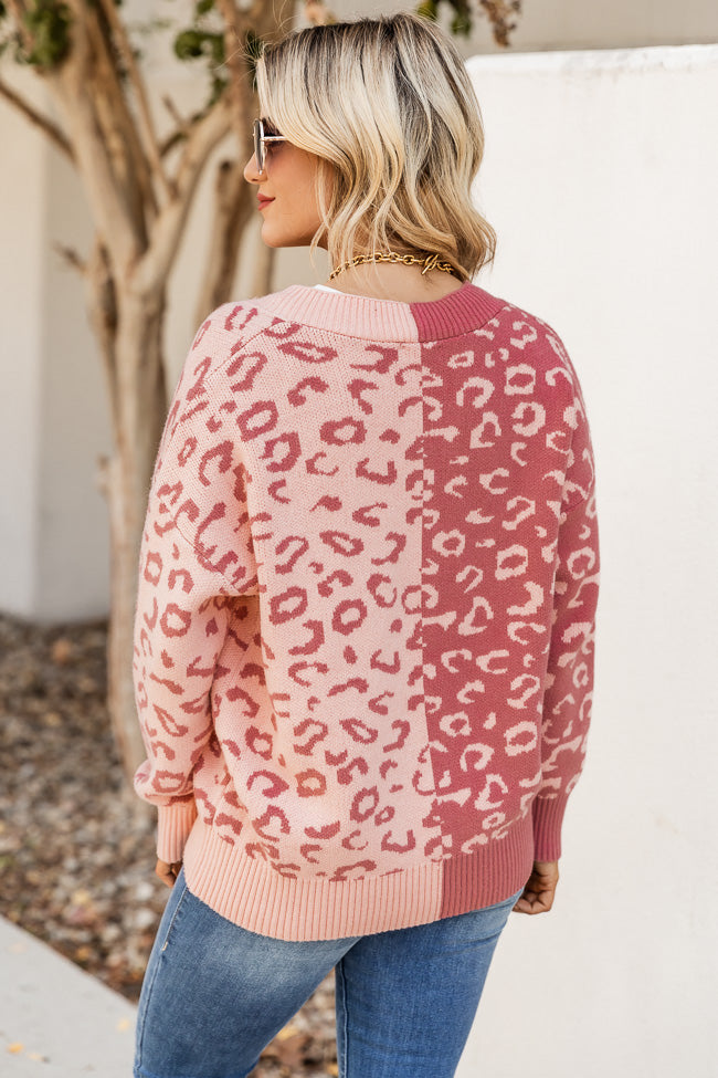 Close To You Pink Colorblock Leopard Print Cardigan