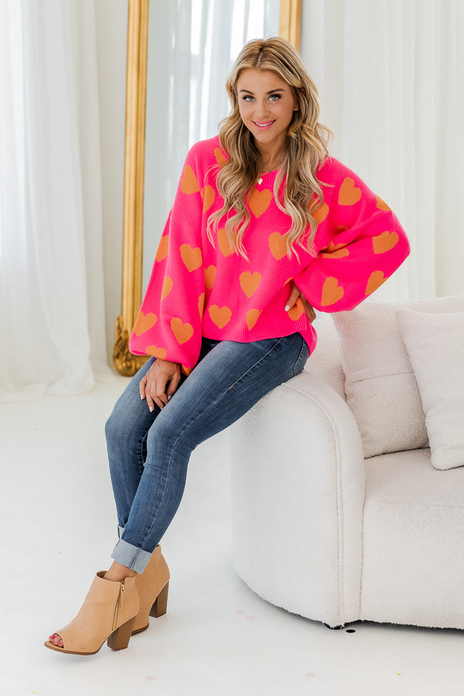 Listen To Your Heart Pink And Orange Heart Sweater FINAL SALE – Pink Lily