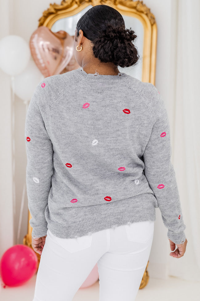 All To Myself Grey Lip Applique Sweater FINAL SALE