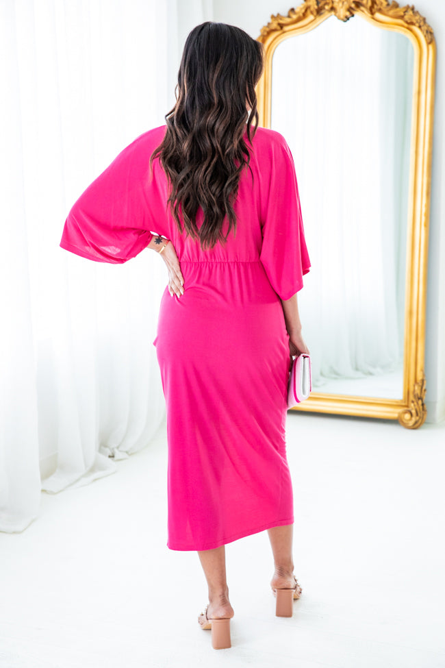 Can't Be Outdone Pink Twist Detail Midi Dress