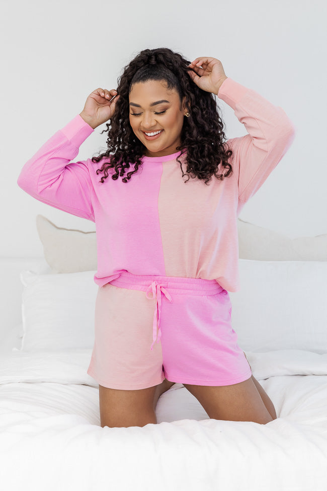 To The Moon And Back Pink Splice Colorblock Pajama Shorts FINAL SALE