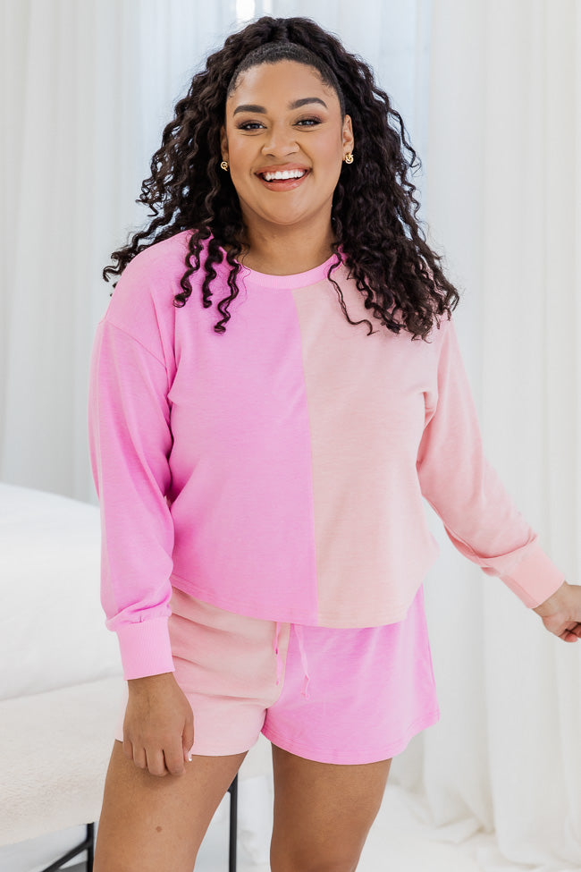 To The Moon And Back Pink Splice Colorblock Pajama Top
