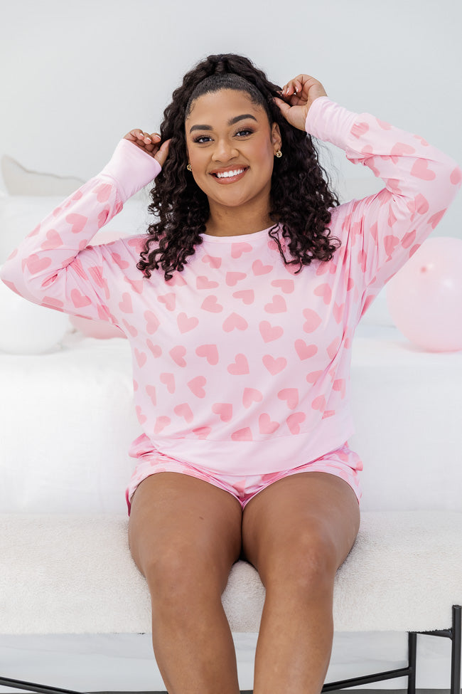 All You Need Is Love Pink Heart Pajama Long Sleeve Top FINAL SALE
