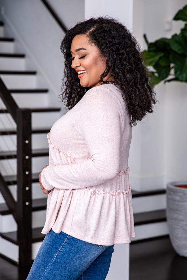 Stay Here Blush Tiered Brush Knit Blouse