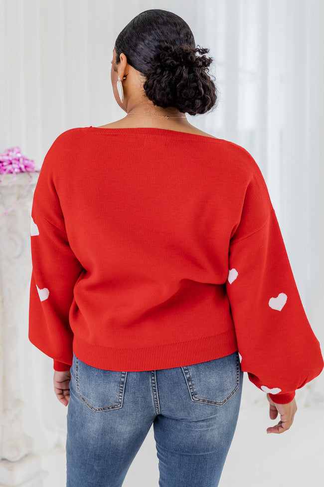 Like A Love Song Red Heart Balloon Sleeve Sweater FINAL SALE