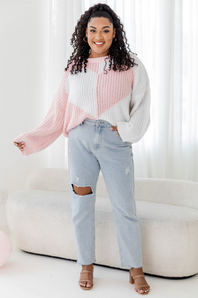 Love Me Now Pink And Ivory Colorblock Heart Sweater FINAL SALE