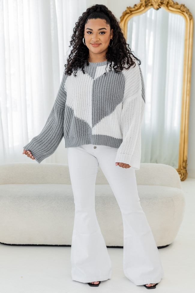 Love Me Now Grey And Ivory Colorblock Heart Sweater FINAL SALE