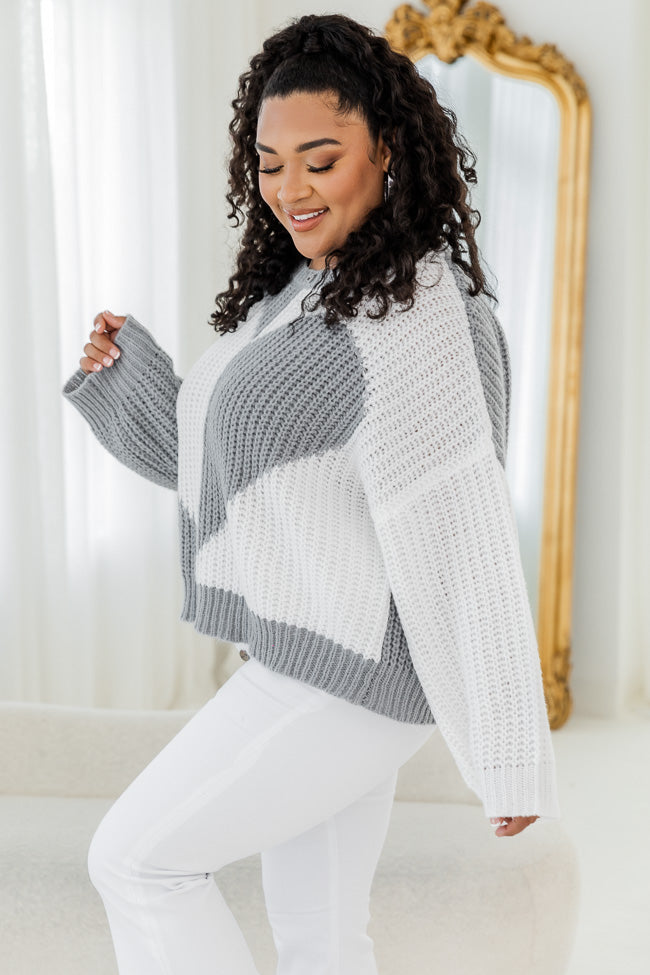 Love Me Now Grey And Ivory Colorblock Heart Sweater FINAL SALE