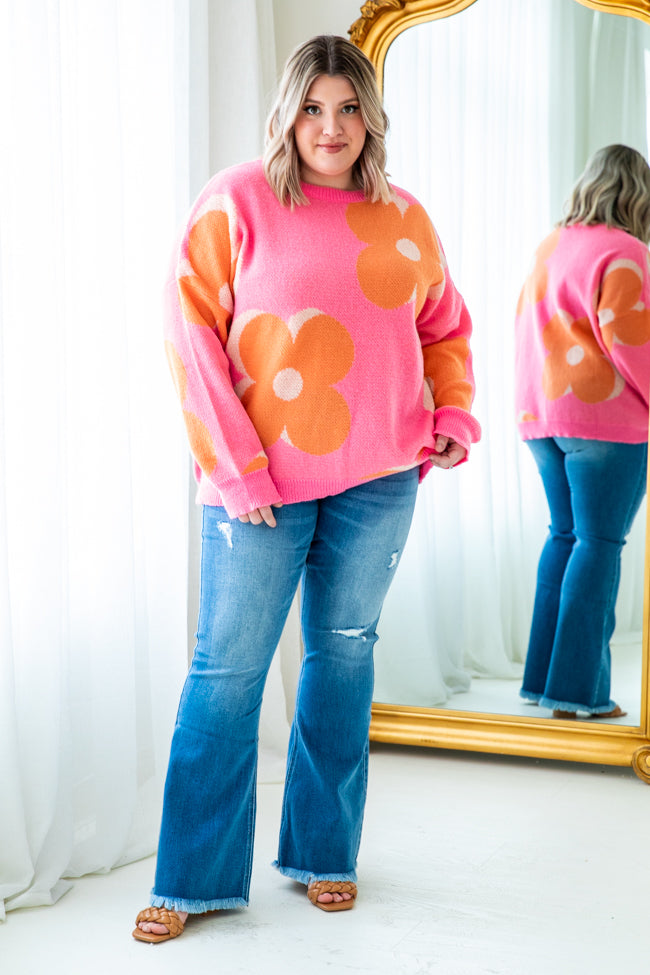 Love Is Blossoming Pink And Orange Flower Sweater