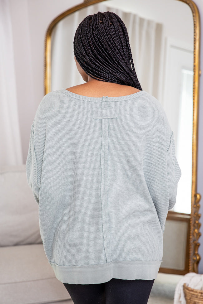 Give In To You Sage Boatneck Waffle Knit Oversized Pullover FINAL SALE –  Pink Lily