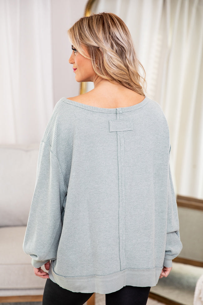 Give In To You Sage Boatneck Waffle Knit Oversized Pullover FINAL SALE –  Pink Lily