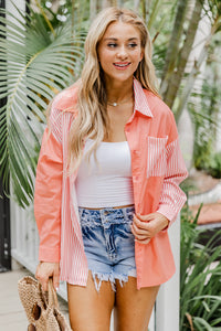 Get It Right Coral Striped Button Front Color Block Blouse FINAL ...