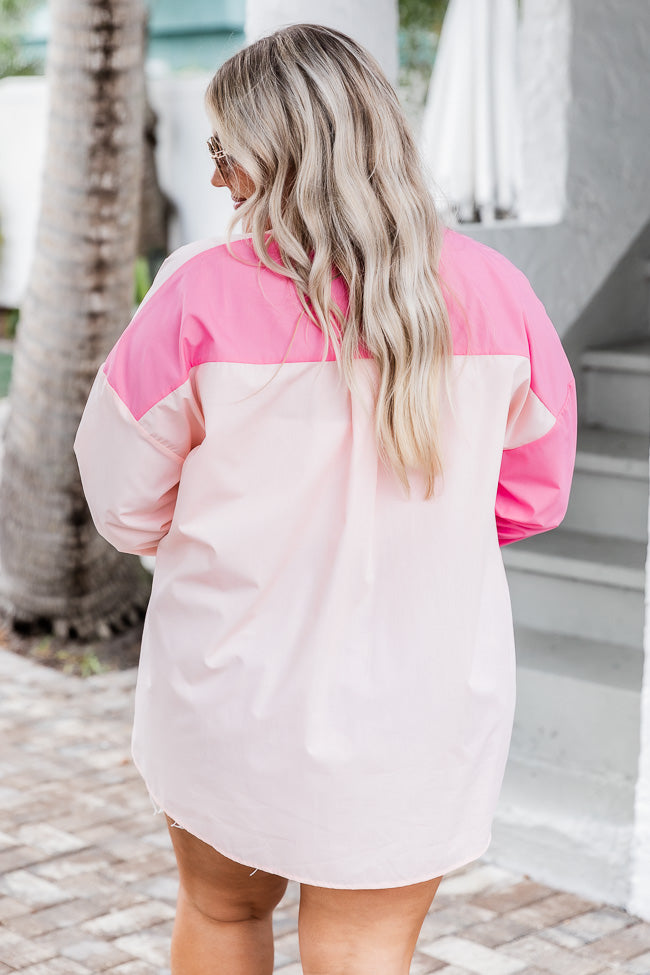 It's Very Clear Pink Colorblock Button Front Blouse FINAL SALE
