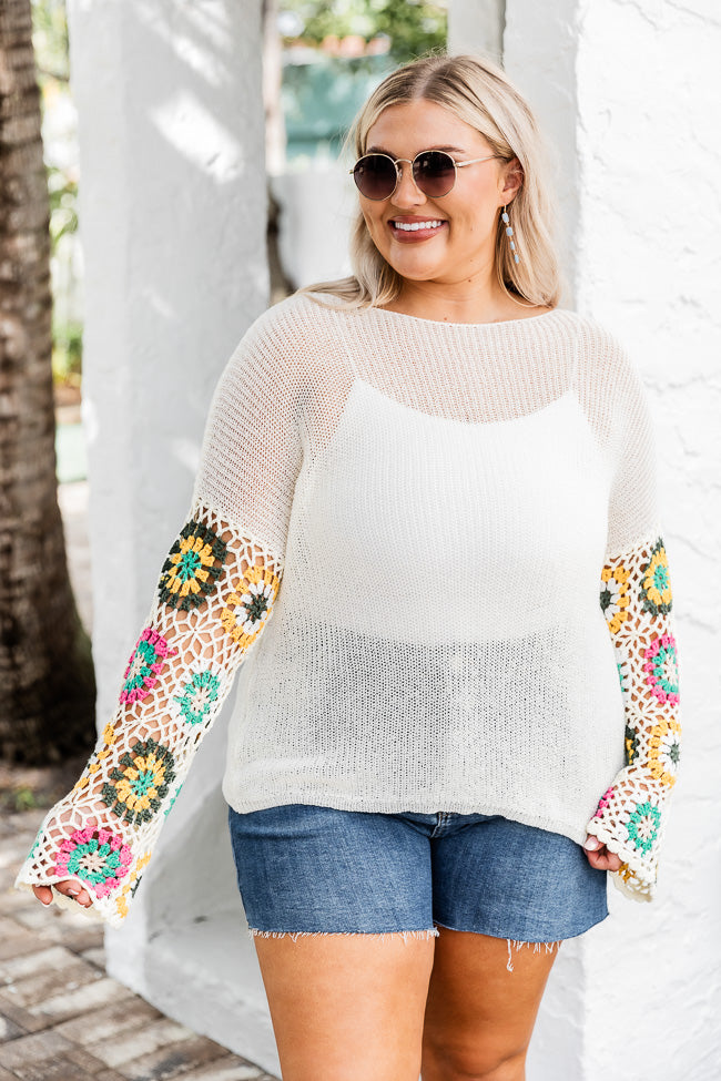 All I Really Want Ivory Crochet Sleeve Sweater