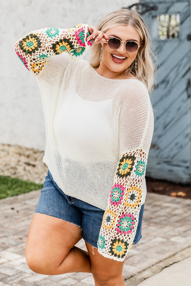 All I Really Want Ivory Crochet Sleeve Sweater