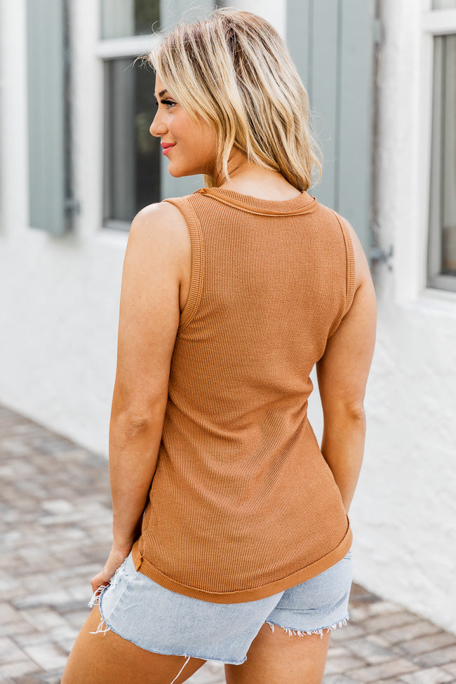 Play The Part Brown Textured Henley Tank FINAL SALE