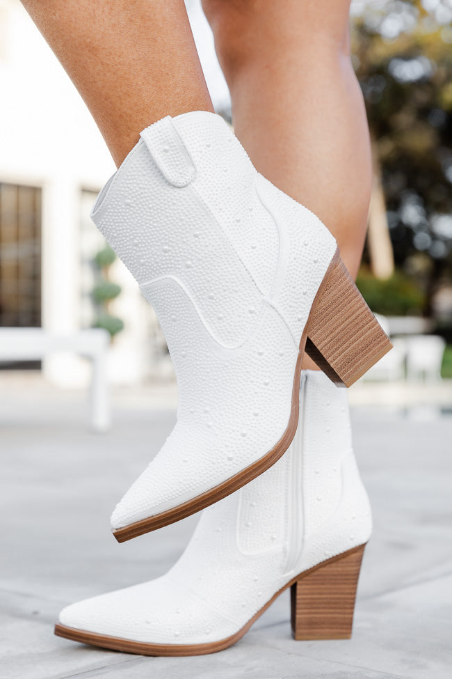 Faith Pearl Studded White Cowboy Booties FINAL SALE