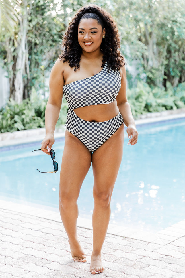 Checkered one store piece swimsuit