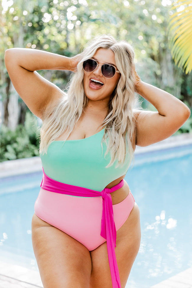 Who I Am Inside Pink And Mint One Piece Swimsuit FINAL SALE