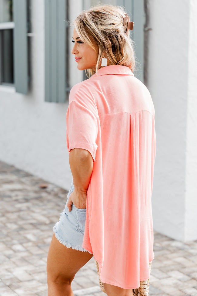 Ladies' Pink Short Sleeve Button Down