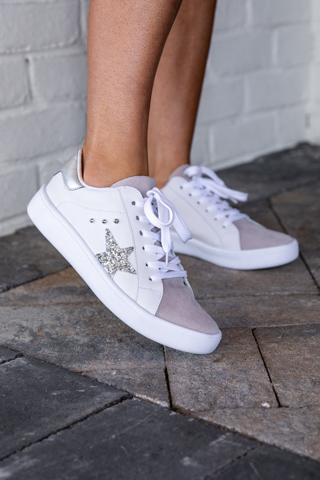 Lindsay White and Silver Studded Star Sneakers FINAL SALE
