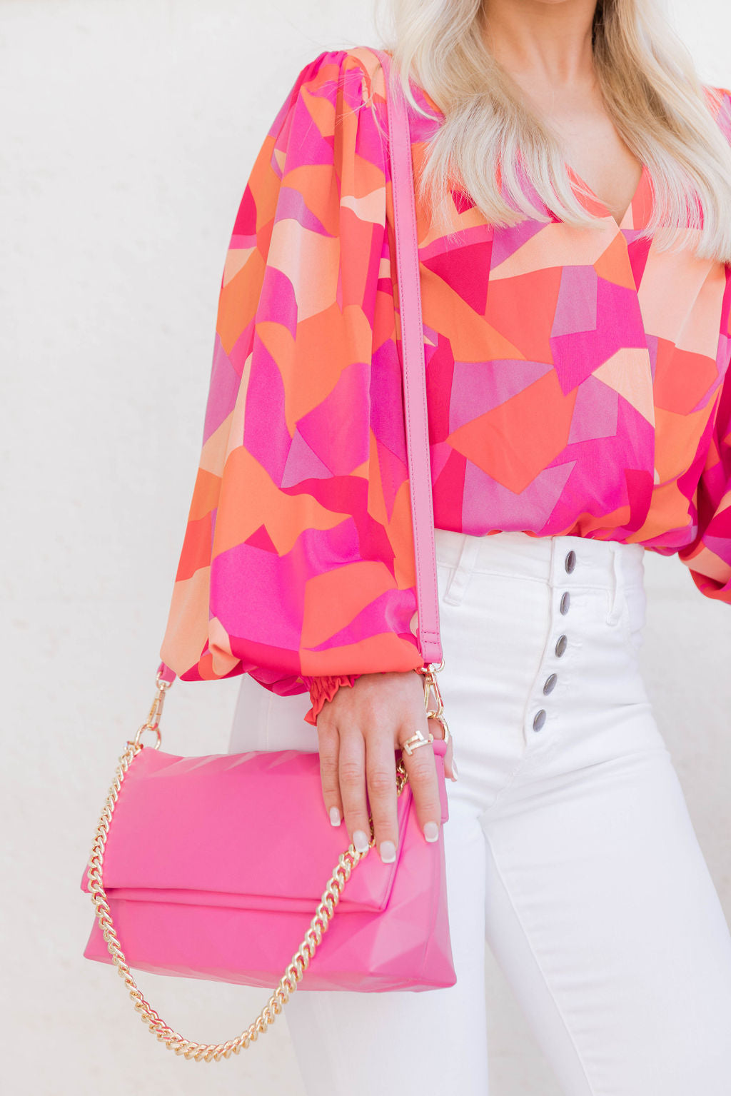 Bag And Boujee Pink Geometric Imitation Bag with Chain Strap FINAL SALE