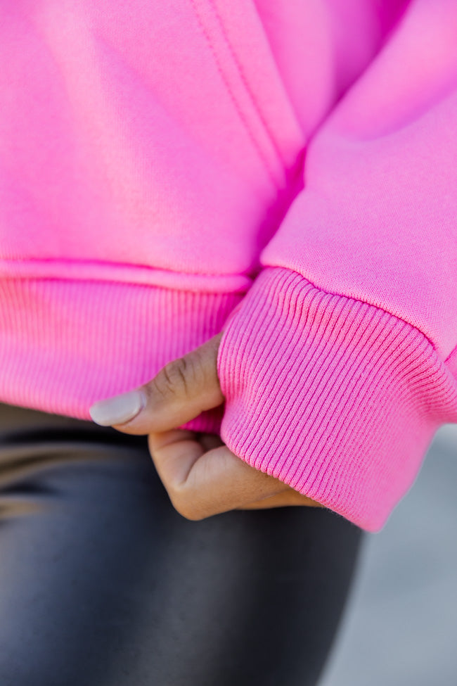 Making It Look Easy Hot Pink Ribbed Shoulder Quarter Zip Pullover – Pink  Lily