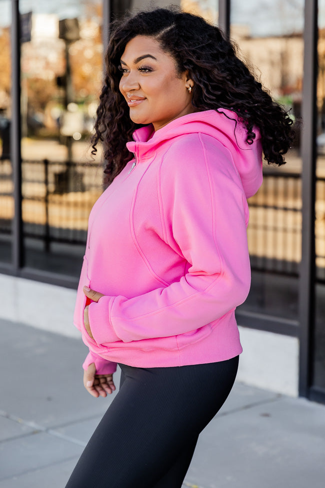 Making It Look Easy Hot Pink Ribbed Shoulder Quarter Zip Pullover – Pink  Lily