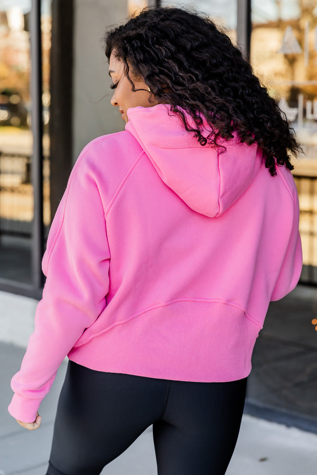 Making It Look Easy Hot Pink Ribbed Shoulder Quarter Zip Pullover – Pink  Lily