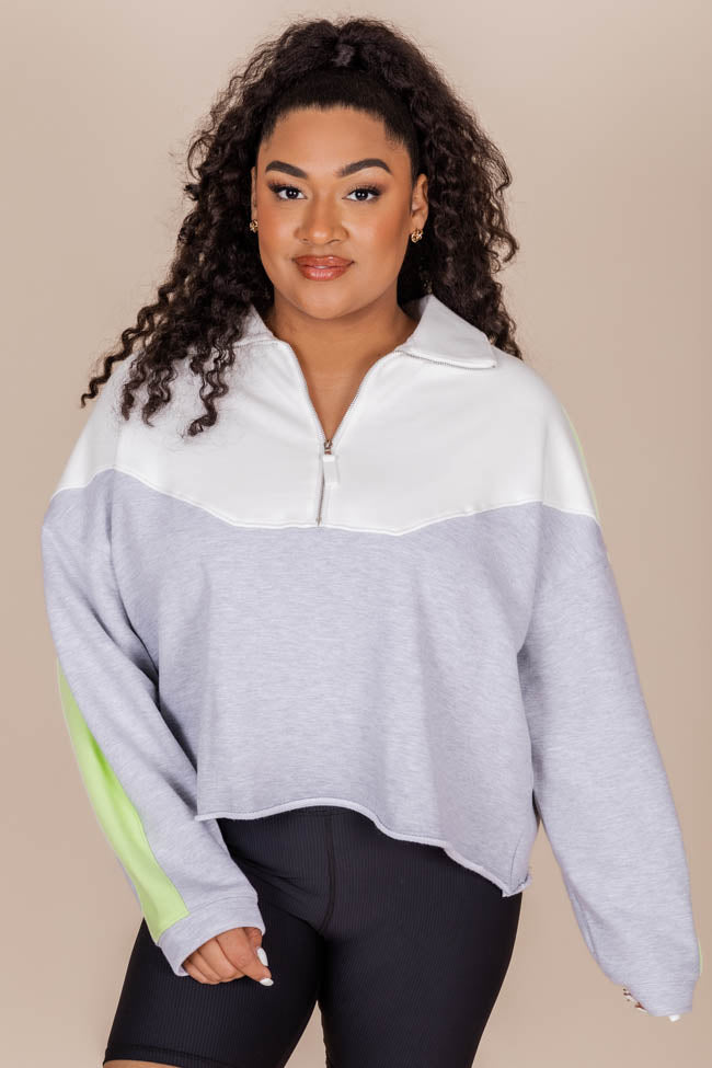 Jump Right In Lime Color Block Quarter Zip Pullover FINAL SALE