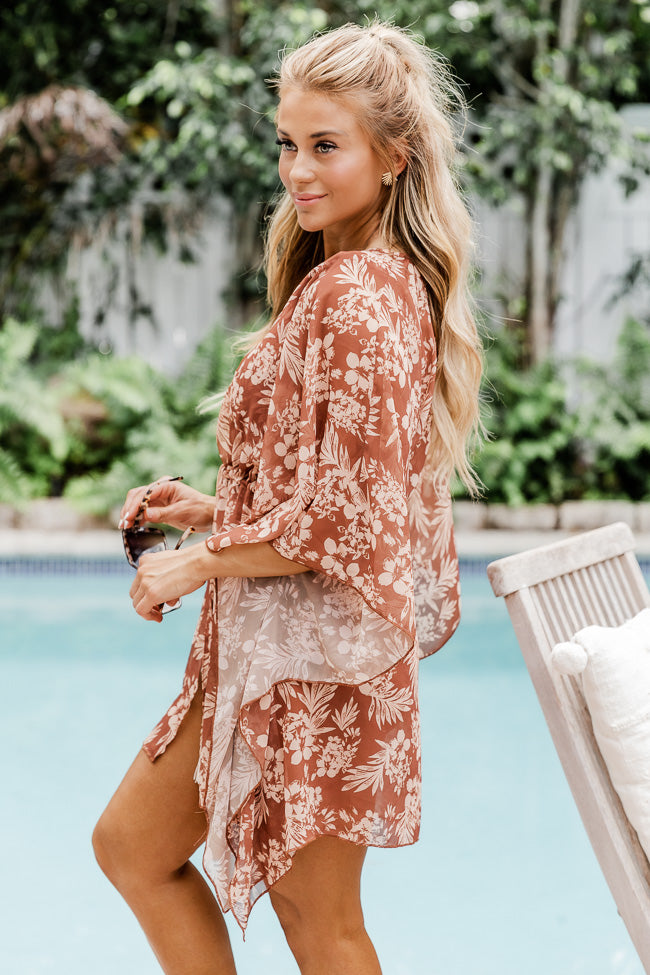 Lost In The Tropics Brown Printed Swimsuit Cover Up