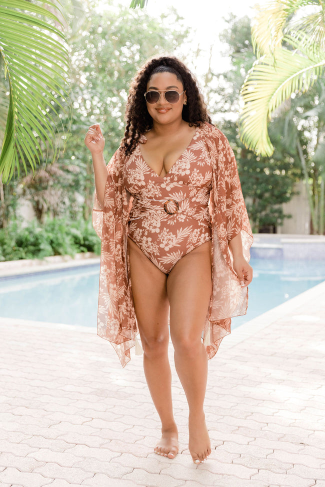 Lost In The Tropics Brown Printed Swimsuit Cover Up