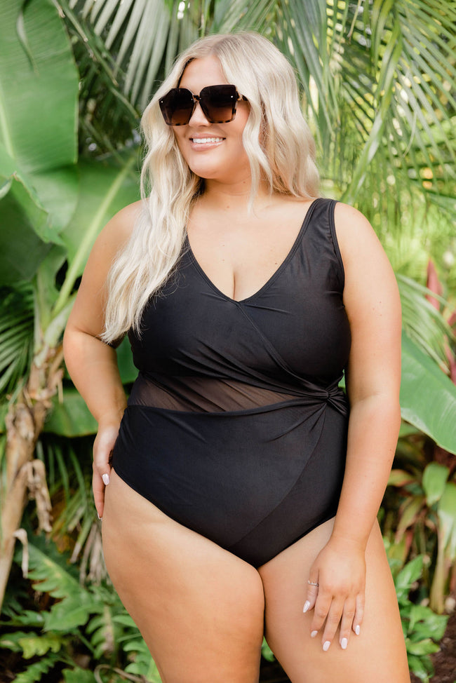Time To Travel Black Mesh Cut Out One Piece Swimsuit
