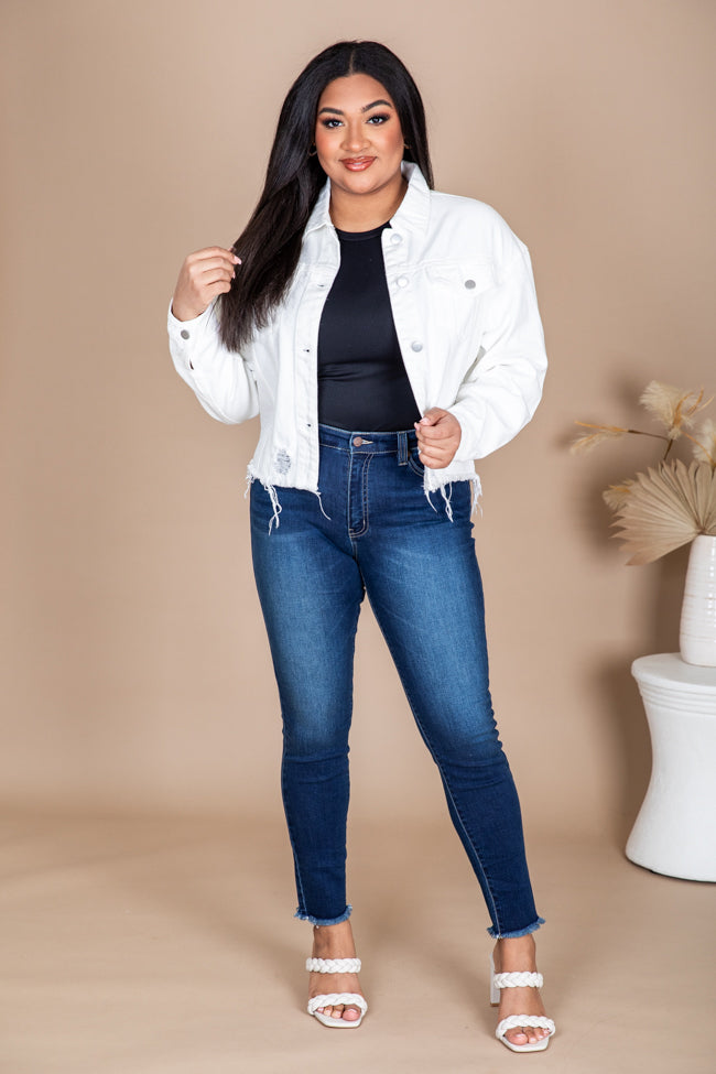 There's Nothing Like Me White Distressed Hem Denim Jacket FINAL SALE