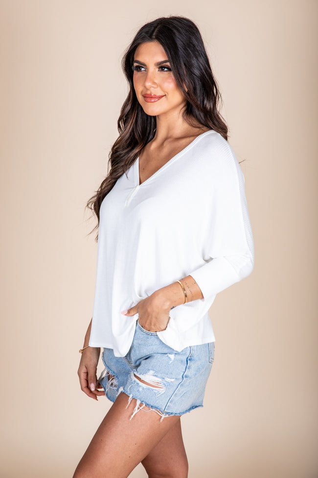 Let's Meet Later Ivory Henley Waffle Blouse FINAL SALE