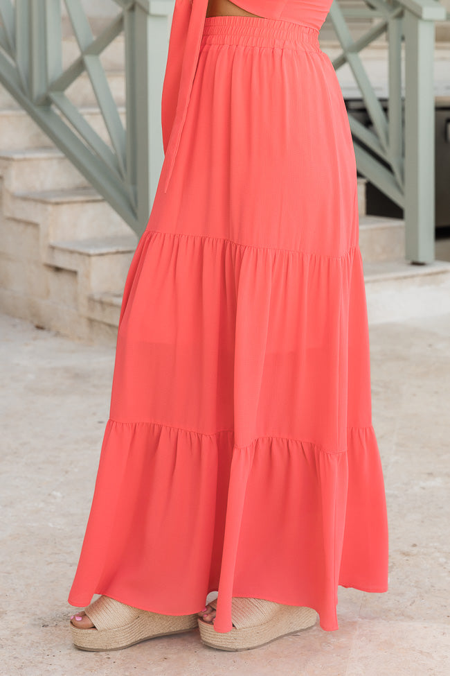 Say You Will Coral Tiered Maxi Skirt SALE