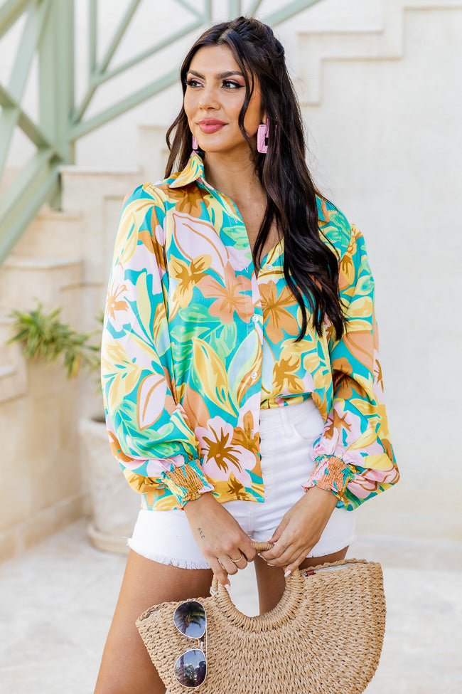 I've Been Waiting Multi Printed Satin Button Front Blouse