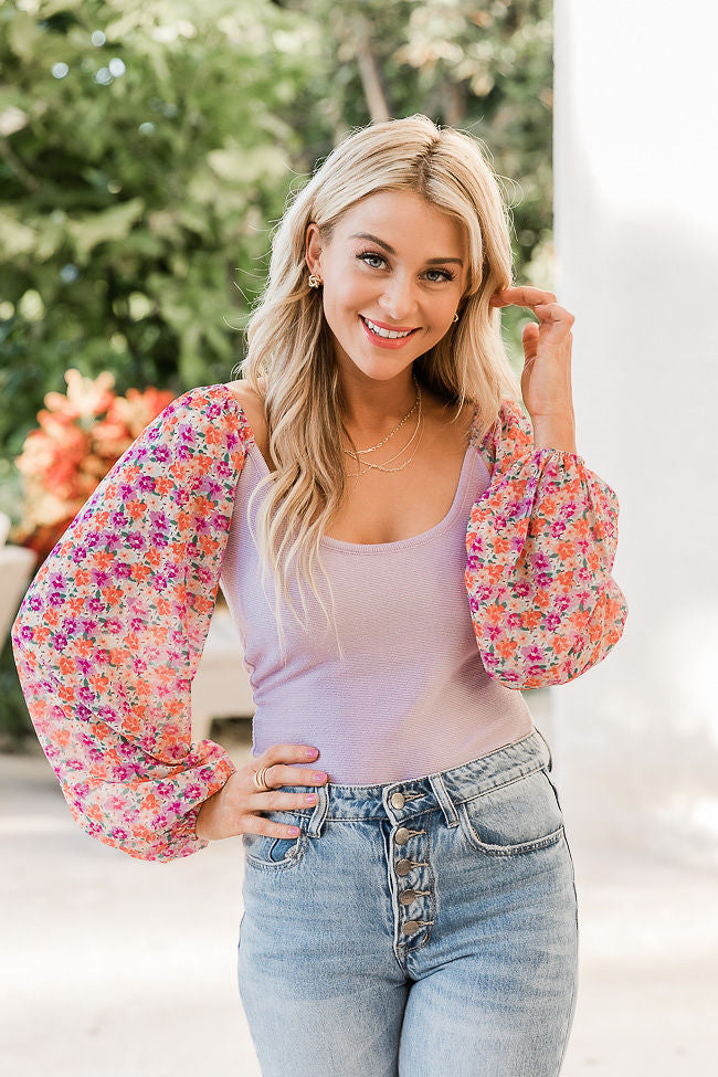 Holding On To You Purple Floral Sleeve Bodysuit SALE