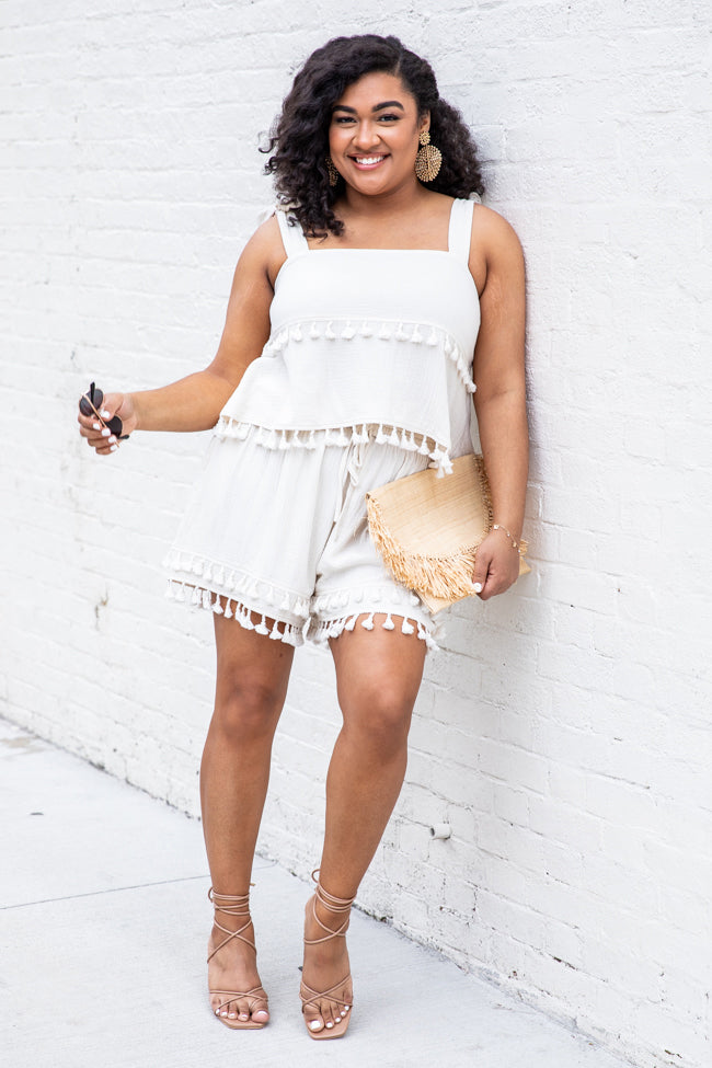 Chasing The Tides Cream Shorts With Fringe FINAL SALE