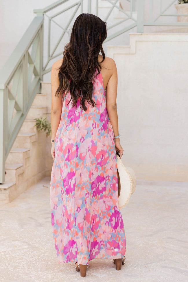 On Island Time Watercolor Floral Halter Maxi Dress FINAL SALE