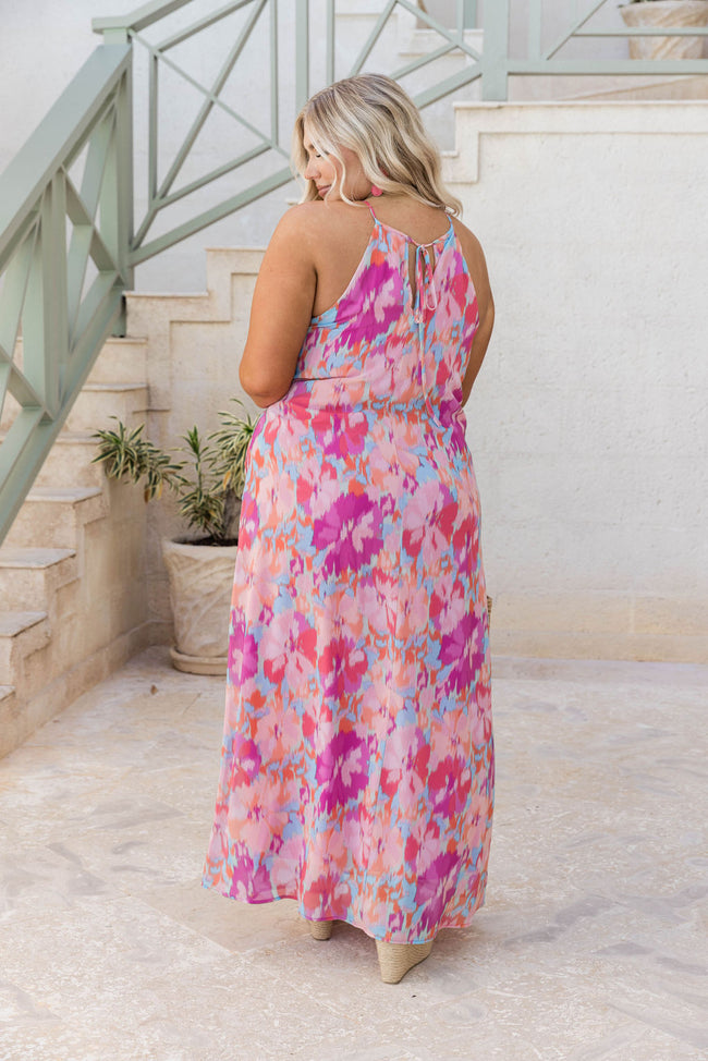 On Island Time Watercolor Floral Halter Maxi Dress FINAL SALE