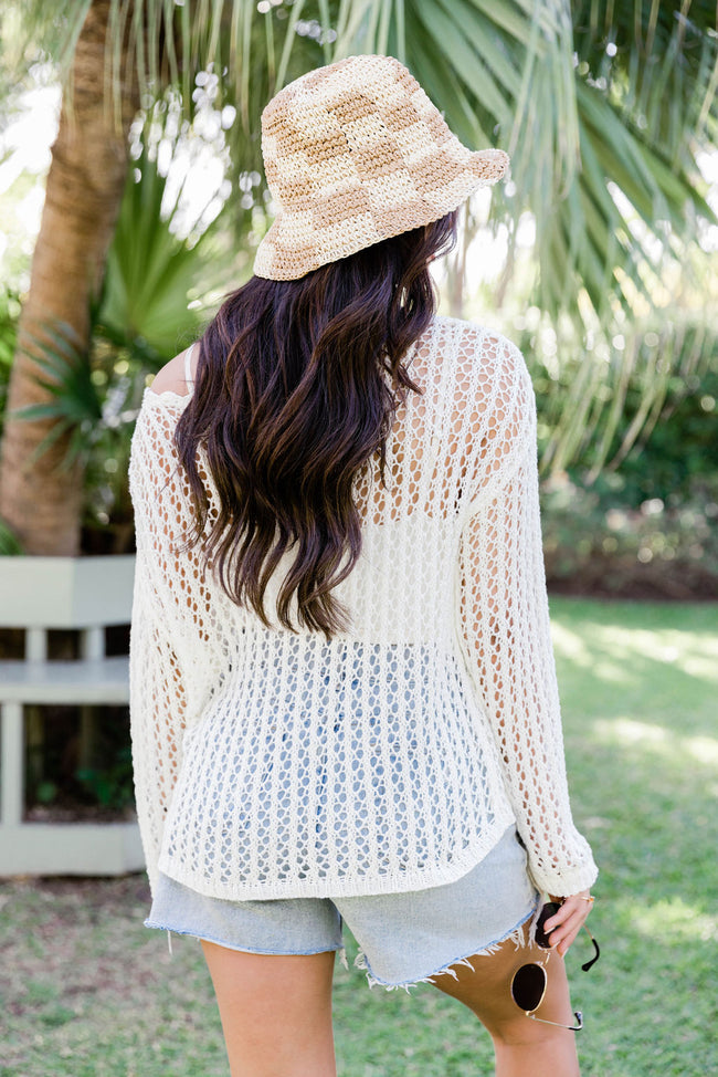 Souls Of Sunshine Ivory Scalloped Detail Crochet Sweater – Pink Lily