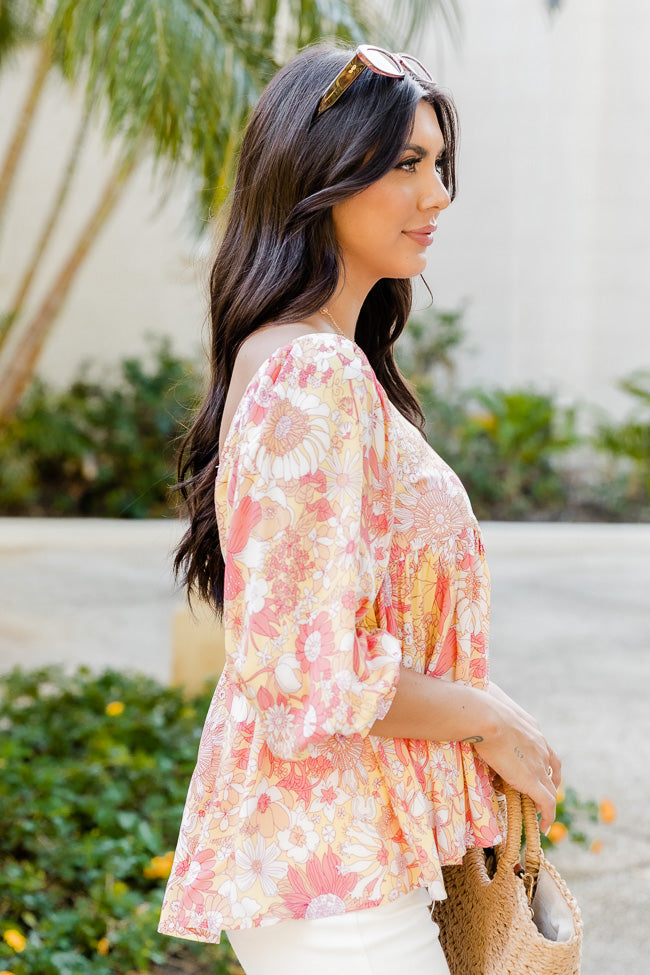 Somewhere In The Tropics Pink and Yellow Floral Print Blouse FINAL SALE