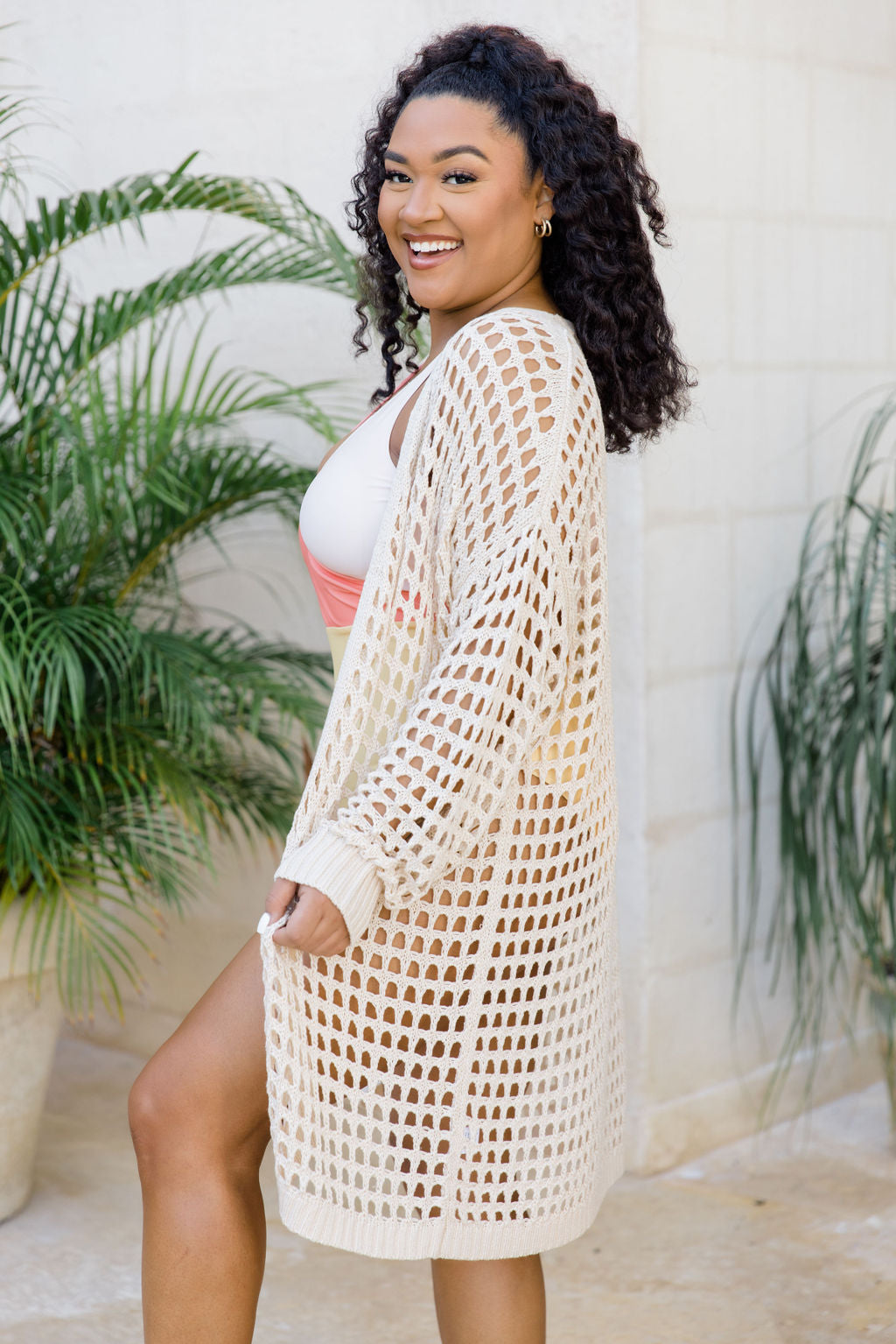 Beige crochet outlet cardigan