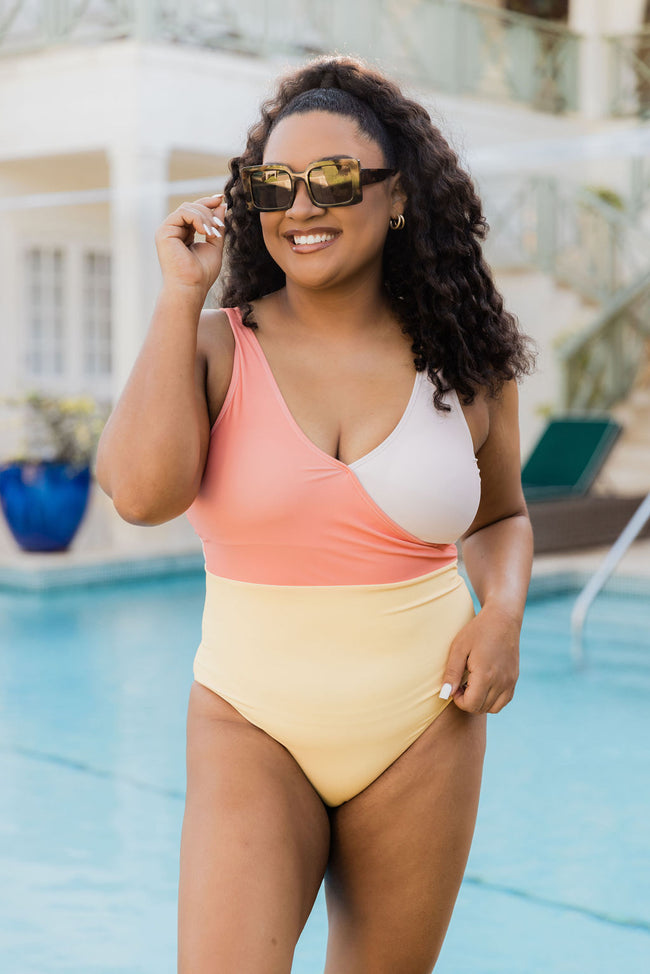 On Pool Time Yellow/Orange Color Block One Piece Swimsuit FINAL SALE